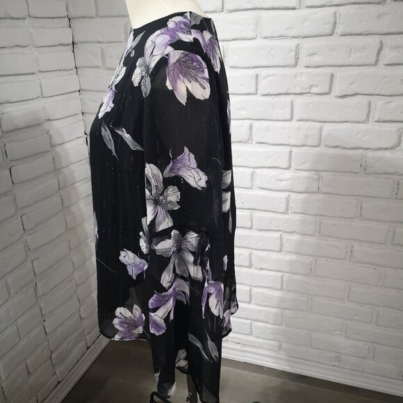 Ricki's Ladies Size 14 Black with Purple & Grey Flower Pattern Tunic - Picture 4 of 11